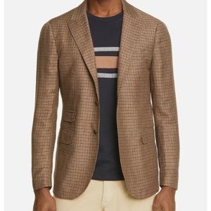Eleventy Platinum Brown Cross Ply Check Trim Fit Linen Blend Sport Jacket EU50